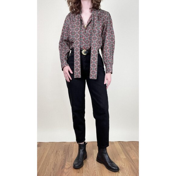 Vintage 70s Pussy Bow Button Down Shirt Blouse Floral Print Boho Preppy Academia - Picture 10 of 10